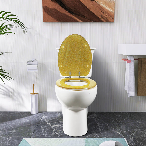 Gold Glitter Resin Tolilet Seat Elongated