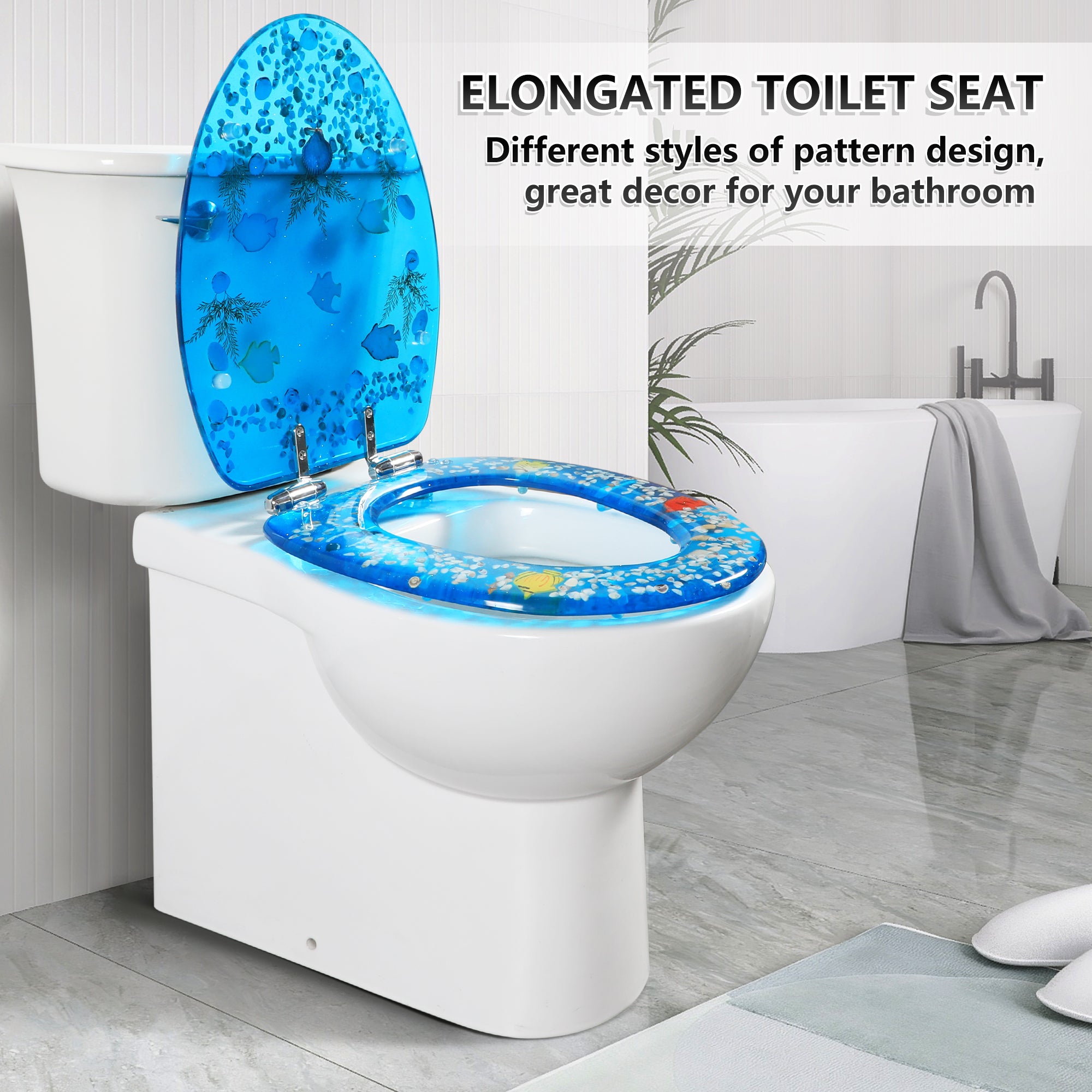 Resin Toilet Seat Blue Fish Seashells Cover Acrylic SEATS Ocean Series Round