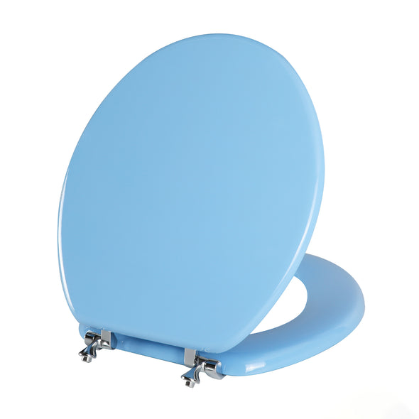 WC-Sitz aus geformtem Holz Naturholz-WC-Sitz mit Zinklegierungsscharnieren, einfach zu installieren und leicht zu reinigen (Blau)