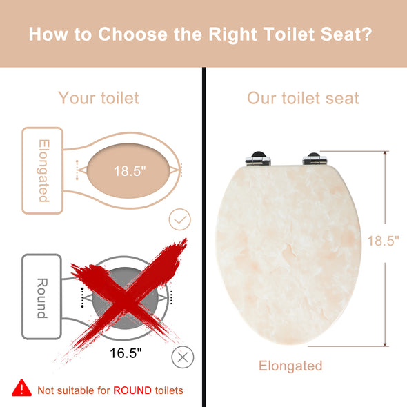 WC-Sitz aus Marmorholz, rund oder länglich, mit leise schließenden und schnell lösbaren Scharnieren, einfach zu installieren, auch leicht zu reinigen (Beige) 