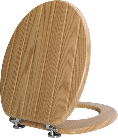 Angel Shield Standard-Toilettensitzbezug aus Holz, antibakteriell, Holz-Toilettensitz mit langsam schließenden, schnell lösbaren Scharnieren aus Legierung, gestreifte Eiche 