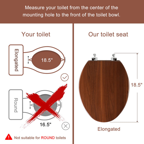 WC-Sitz aus geformtem Holz Naturholz-WC-Sitz mit Zinklegierungsscharnieren, einfach zu installieren und leicht zu reinigen (Walnuss)