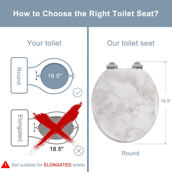 WC-Sitz aus Marmorholz, rund oder länglich, mit leise schließenden und schnell lösbaren Scharnieren, einfach zu installieren, auch leicht zu reinigen (Grau)