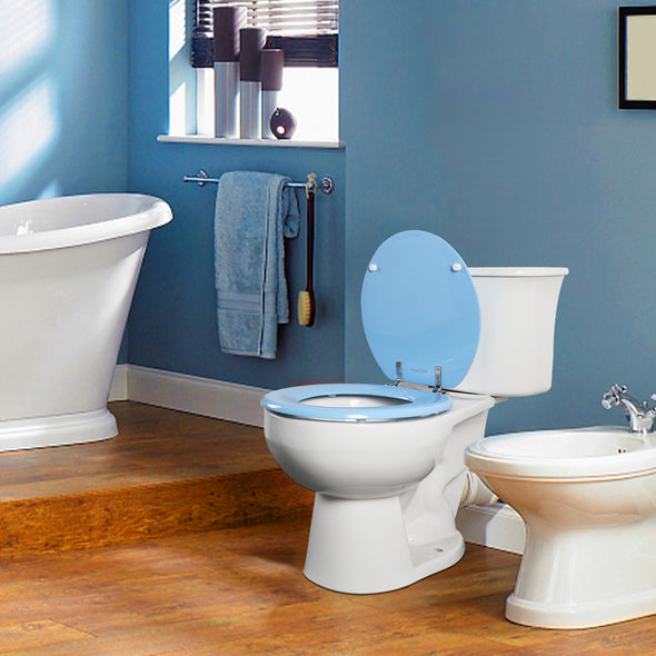 WC-Sitz aus geformtem Holz Naturholz-WC-Sitz mit Zinklegierungsscharnieren, einfach zu installieren und leicht zu reinigen (Blau)
