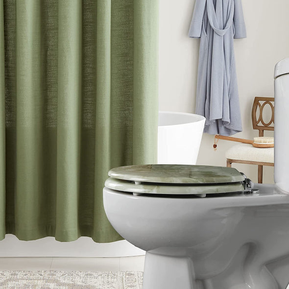 WC-Sitz aus Marmorholz, rund oder länglich, mit leise schließenden und schnell lösbaren Scharnieren, einfach zu installieren, auch leicht zu reinigen (Grün)
