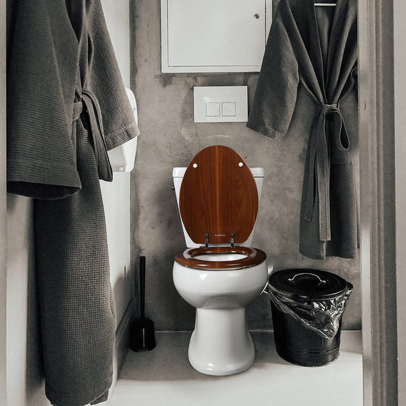 WC-Sitz aus geformtem Holz Naturholz-WC-Sitz mit Zinklegierungsscharnieren, einfach zu installieren und leicht zu reinigen (Walnuss)