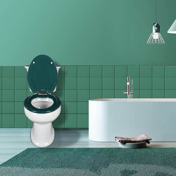 WC-Sitz aus geformtem Holz Naturholz-WC-Sitz mit Zinklegierungsscharnieren, einfach zu installieren und leicht zu reinigen (Grün)