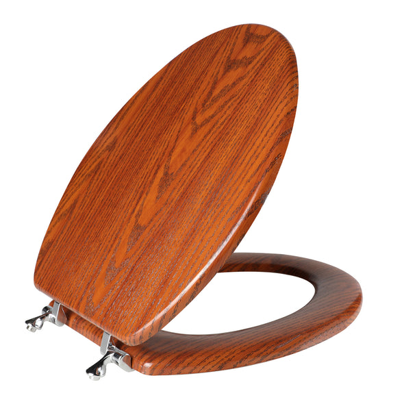 WC-Sitz aus geformtem Holz, rund oder länglich, mit leise schließenden und schnell lösbaren Scharnieren, einfach zu installieren, auch leicht zu reinigen (bräunlich-gelb)