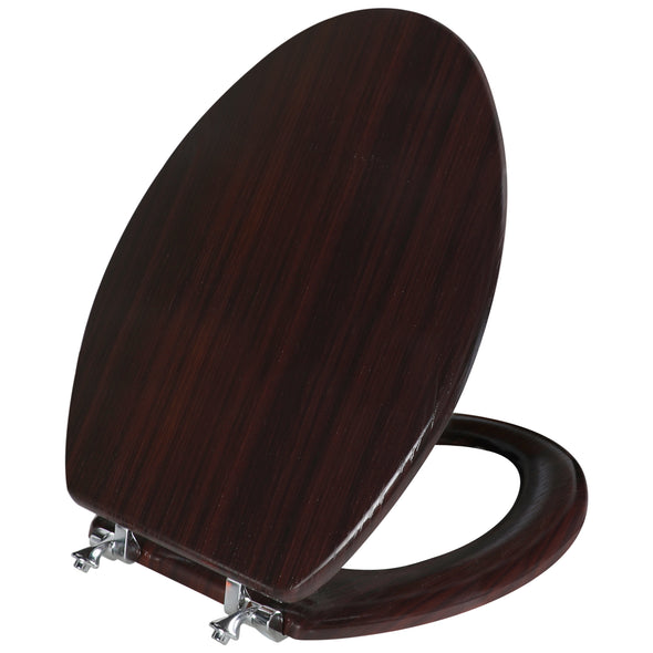 WC-Sitz aus geformtem Holz, rund oder länglich, mit leise schließenden und schnell lösbaren Scharnieren, einfach zu installieren, auch leicht zu reinigen (Dunkelbraun)