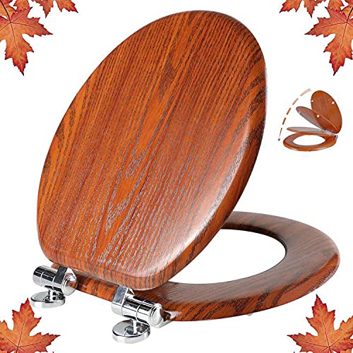 Molded Wood Toilet Seat Round or Elongated Brownish Yellow