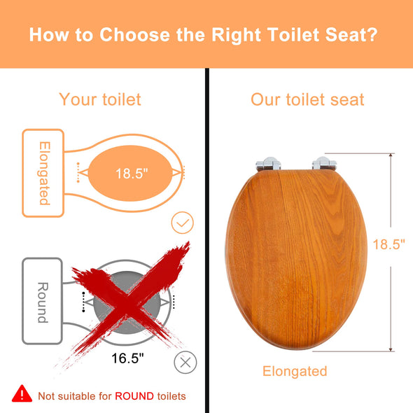 WC-Sitz aus Naturholz, rund oder länglich, mit leise schließenden und schnell lösbaren Scharnieren, einfach zu installieren, auch leicht zu reinigen (Orange)