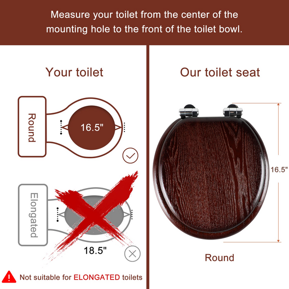 WC-Sitz aus Naturholz, rund oder länglich, mit leise schließenden und schnell lösbaren Scharnieren, einfach zu installieren, auch leicht zu reinigen (dunkles Walnuss)