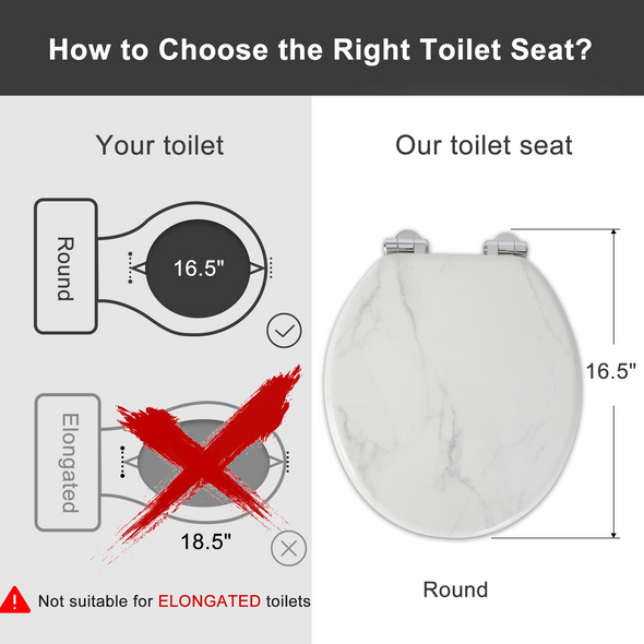 WC-Sitz aus Marmorholz, rund oder länglich, mit leise schließenden und schnell lösbaren Scharnieren, einfach zu installieren und leicht zu reinigen (weiß)