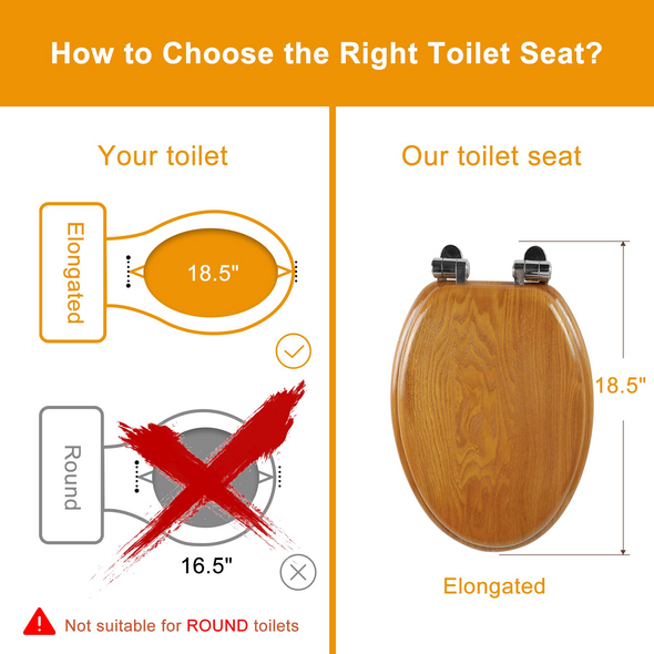 WC-Sitz aus Naturholz, rund oder länglich, mit leise schließenden und schnell lösbaren Scharnieren, einfach zu installieren, auch leicht zu reinigen (Grasgelb)