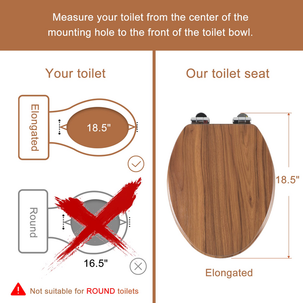 Molded Wood Toilet Seat Round or Elongated Natural Wood