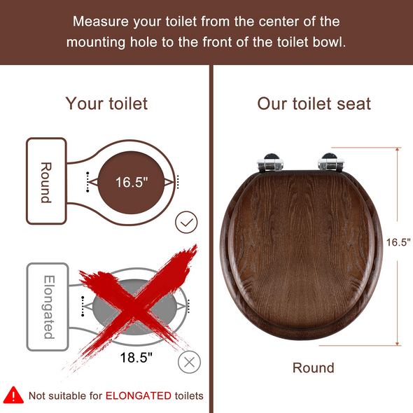 WC-Sitz aus Naturholz, rund oder länglich, mit leise schließenden und schnell lösbaren Scharnieren, einfach zu installieren, auch leicht zu reinigen (braun)