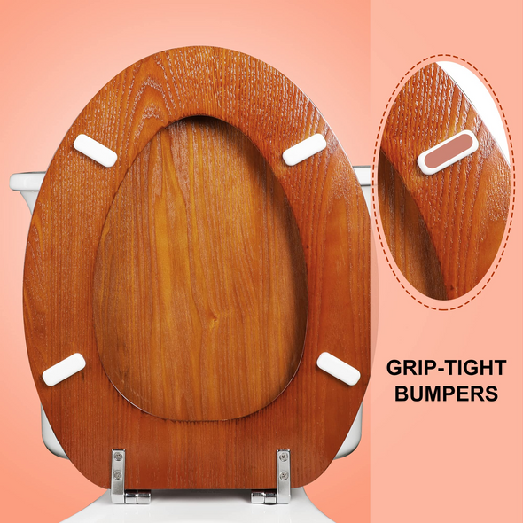 WC-Sitz aus Naturholz, rund oder länglich, mit leise schließenden und schnell lösbaren Scharnieren, einfach zu installieren, auch leicht zu reinigen (braun rot)