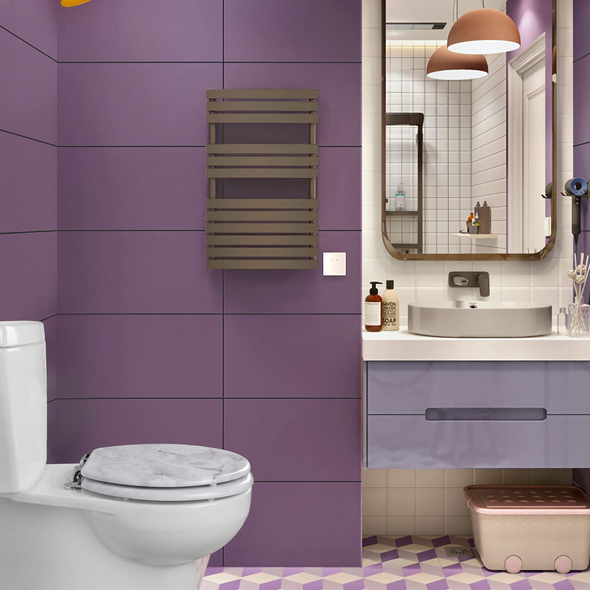 WC-Sitz aus Marmorholz, rund oder länglich, mit leise schließenden und schnell lösbaren Scharnieren, einfach zu installieren, auch leicht zu reinigen (lila)