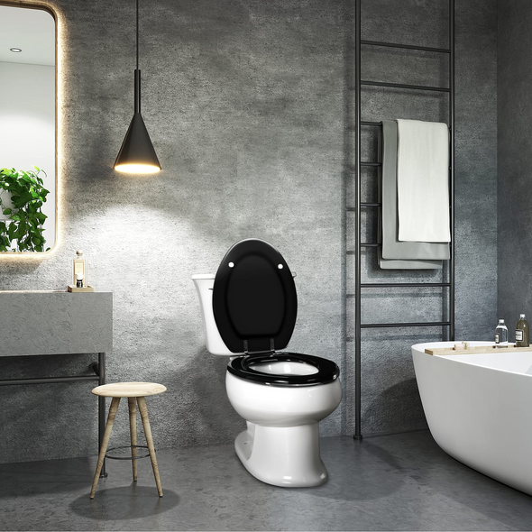 Formholz-Toilettensitz Naturholz-Toilettensitz mit Zinklegierungsscharnieren, einfach zu installieren und leicht zu reinigen (Schwarz)