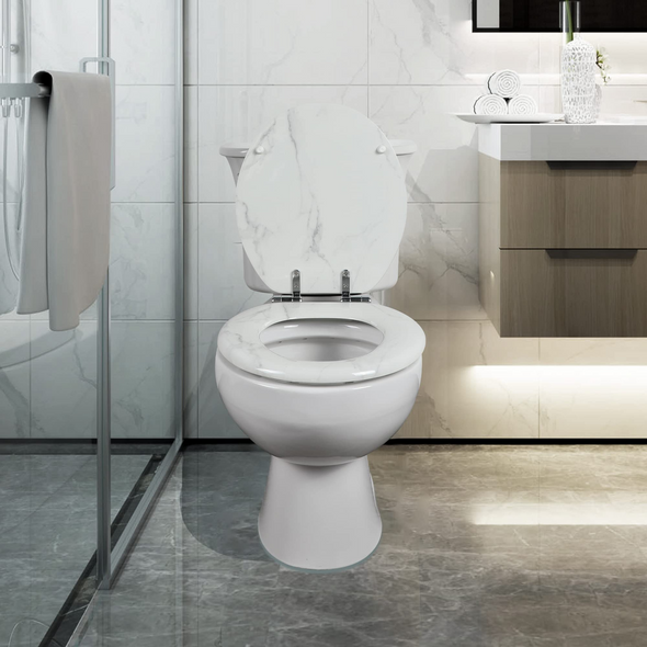WC-Sitz aus Marmorholz, rund oder länglich, mit leise schließenden und schnell lösbaren Scharnieren, einfach zu installieren und leicht zu reinigen (weiß)