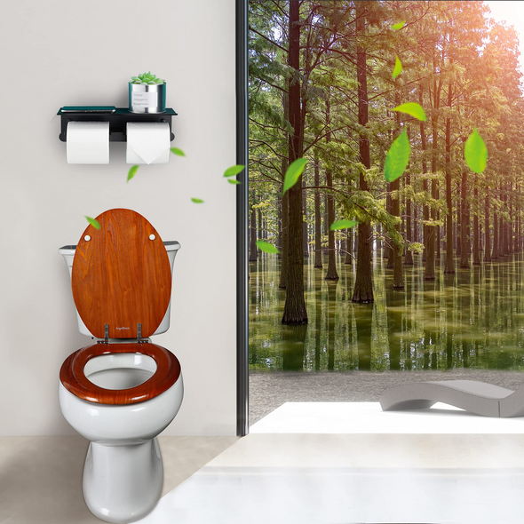WC-Sitz aus Naturholz, rund oder länglich, mit leise schließenden und schnell lösbaren Scharnieren, einfach zu installieren, auch leicht zu reinigen (braun rot)